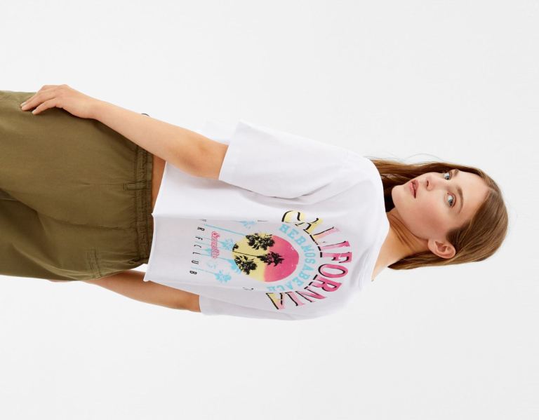 Bershka Kort Sleeve With Print T-shirts Dames Wit | u3BRt9NoaXp