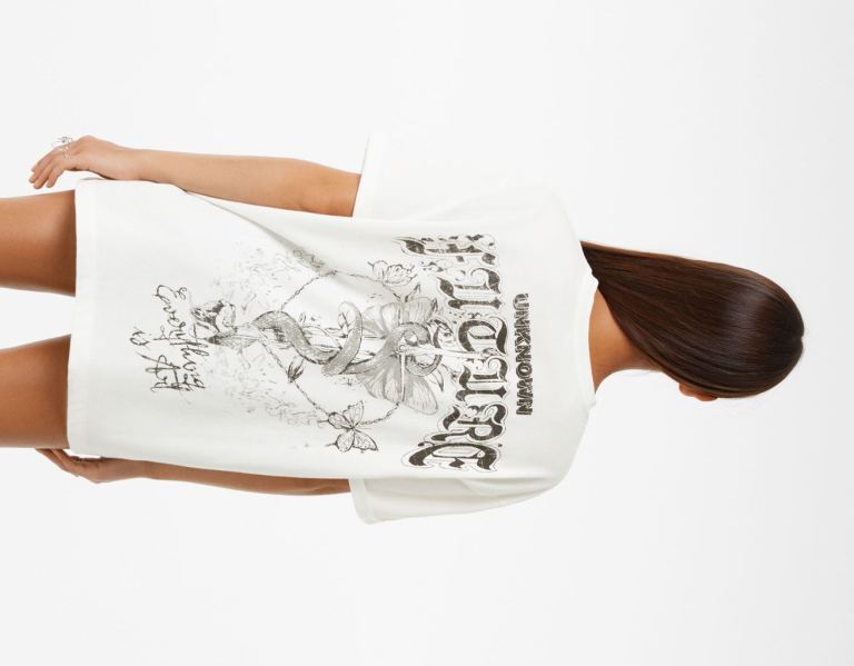 Bershka Kort Sleeve With Print T-shirts Dames Wit | ydp0ccwSotH