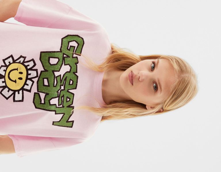 Bershka Kort-sleeved With A Green Day Print T-shirts Dames Roze | 7BWmOhekaWE