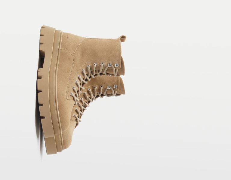 Bershka Leren Kanten-up Enkellaars Heren Beige | e4DvHJMvZ0z