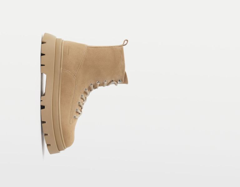 Bershka Leren Kanten-up Enkellaars Heren Beige | e4DvHJMvZ0z