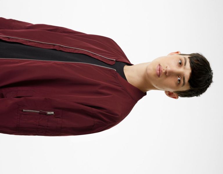 Bershka Lichtgewicht Nylon-effect Bomber Jassen Heren Donkerrood | jy3eLRpuMgo