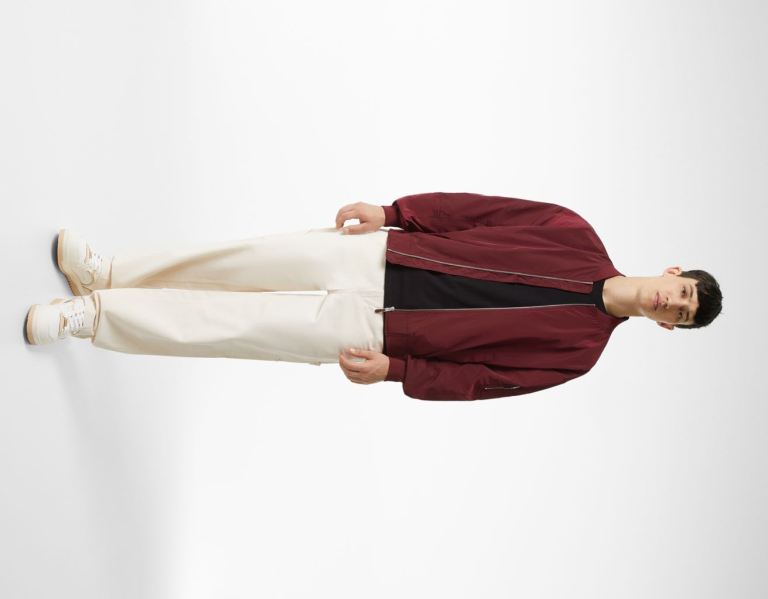 Bershka Lichtgewicht Nylon-effect Bomber Jassen Heren Donkerrood | jy3eLRpuMgo