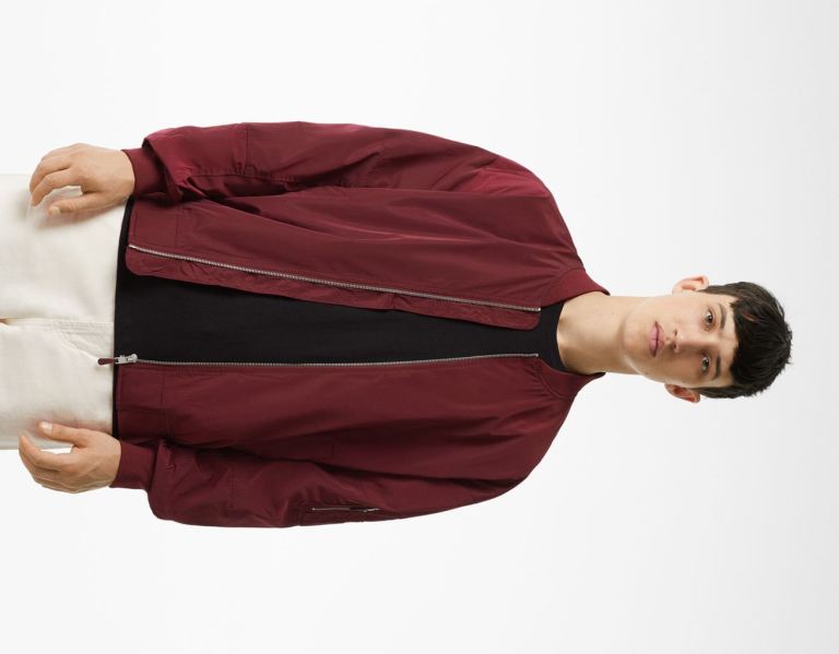 Bershka Lichtgewicht Nylon-effect Bomber Jassen Heren Donkerrood | jy3eLRpuMgo