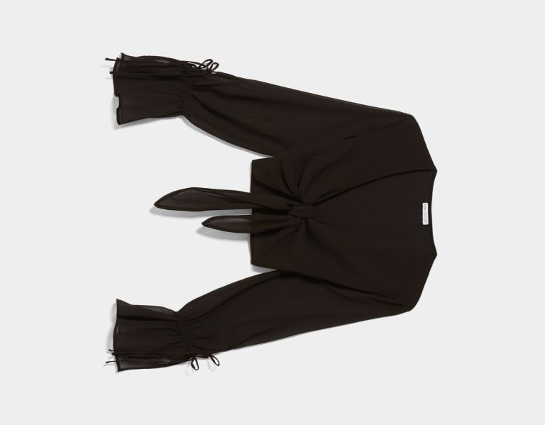 Bershka Long Sleeve Chiffon With Bow Detail And Knot Blouse Dames Zwart | kUk5XmivTUt