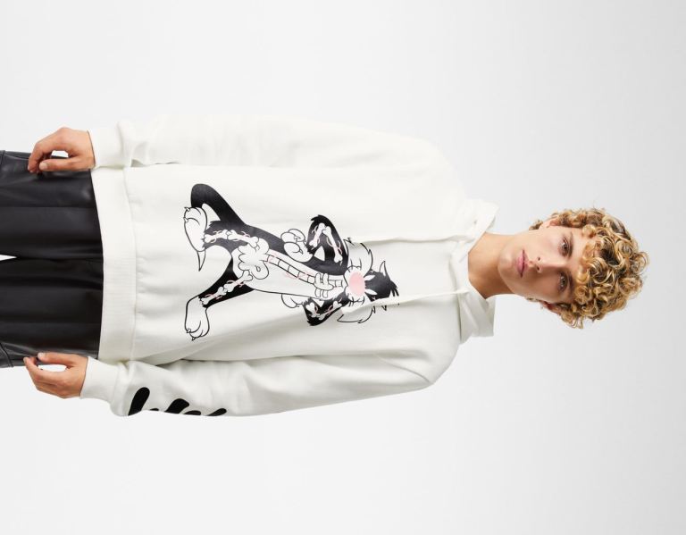 Bershka Looney Tunes X Coté Escrivá Print Hoodie Heren Wit | YXAs2ieAlHV