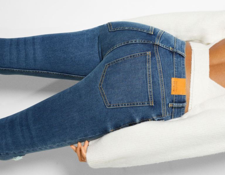 Bershka Low-rise Mager Jeans Dames Blauw | 9HF1tKNkxxq