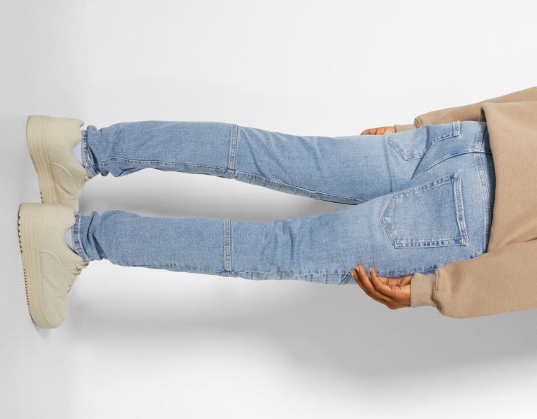 Bershka Mager Biker Jeans Heren Lichtblauw | qZlHURtyVz9