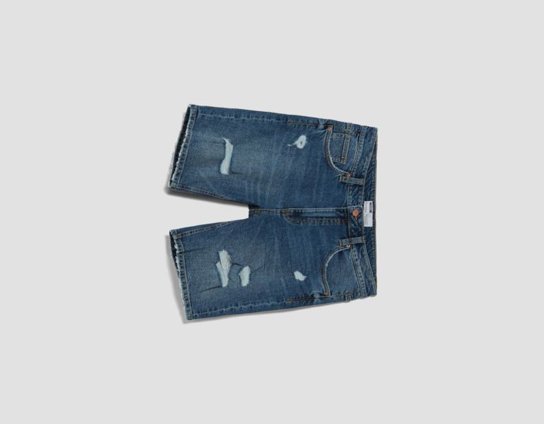 Bershka Mager Denim Bermuda With Rips Korte Broek Heren Blauw | Z1Gx2AWnIea