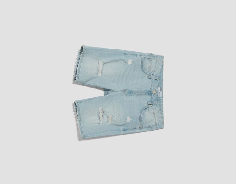 Bershka Mager Denim Bermuda With Rips Korte Broek Heren Lichtblauw | Zco389Dzyqm