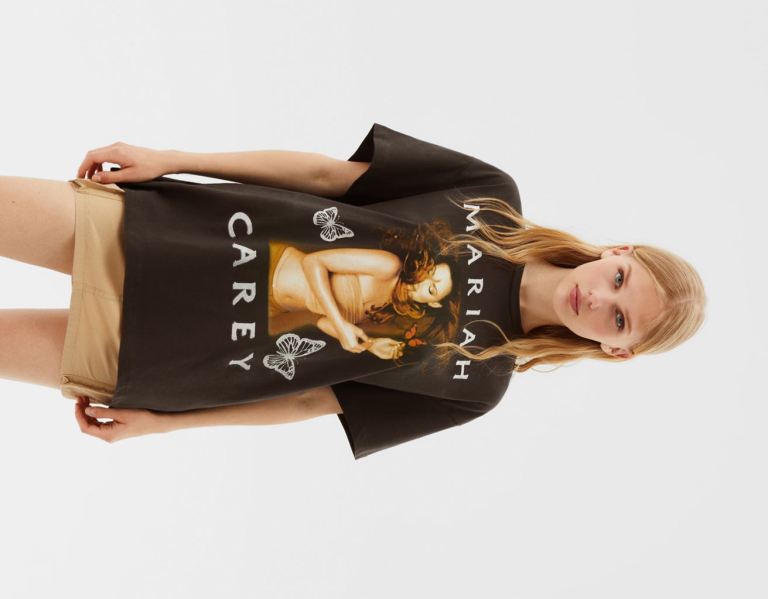 Bershka Mariah Carey Kort Sleeve T-shirts Dames Zwart | 9AifcAnMlgQ