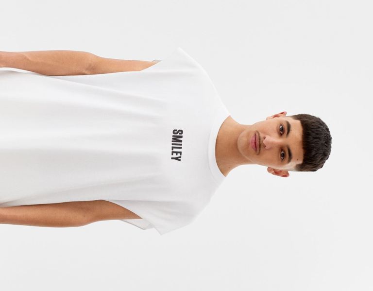 Bershka Mouwloos Oversize Worker Smiley® T-shirts Heren Wit | l8fKUYkCAsx