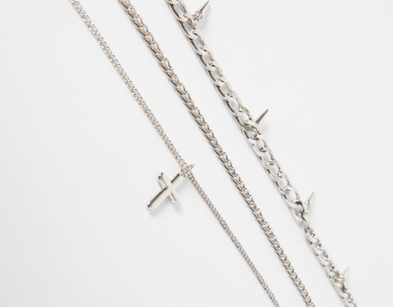 Bershka Necklace With Cross Pendants Sieraden Heren Zilver | CyNg3GtoZOA