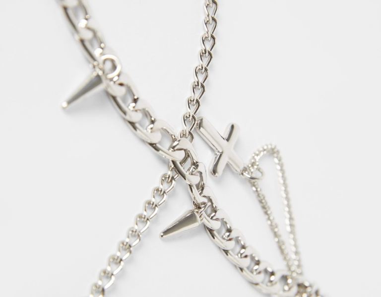 Bershka Necklace With Cross Pendants Sieraden Heren Zilver | CyNg3GtoZOA