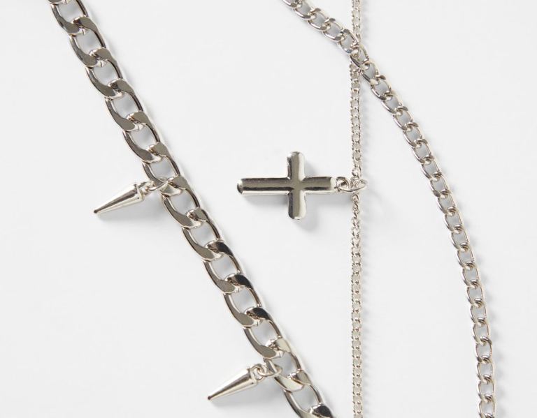 Bershka Necklace With Cross Pendants Sieraden Heren Zilver | CyNg3GtoZOA