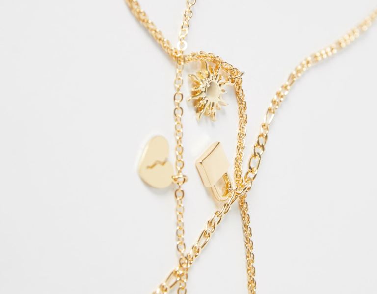 Bershka Necklace With Padlock Sieraden Heren Goud | eK9BMGjdoaE