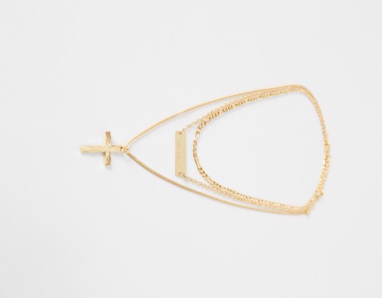 Bershka Necklace With Thin Crosses Sieraden Heren Goud | Y45buwFAong