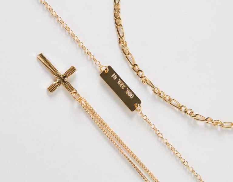 Bershka Necklace With Thin Crosses Sieraden Heren Goud | Y45buwFAong