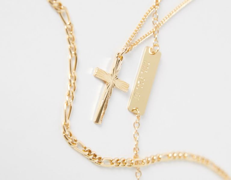 Bershka Necklace With Thin Crosses Sieraden Heren Goud | Y45buwFAong