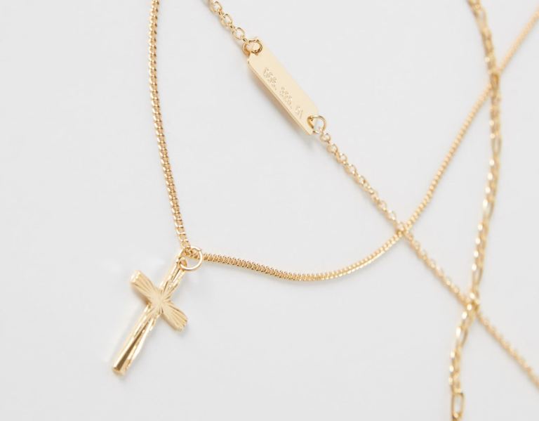 Bershka Necklace With Thin Crosses Sieraden Heren Goud | Y45buwFAong