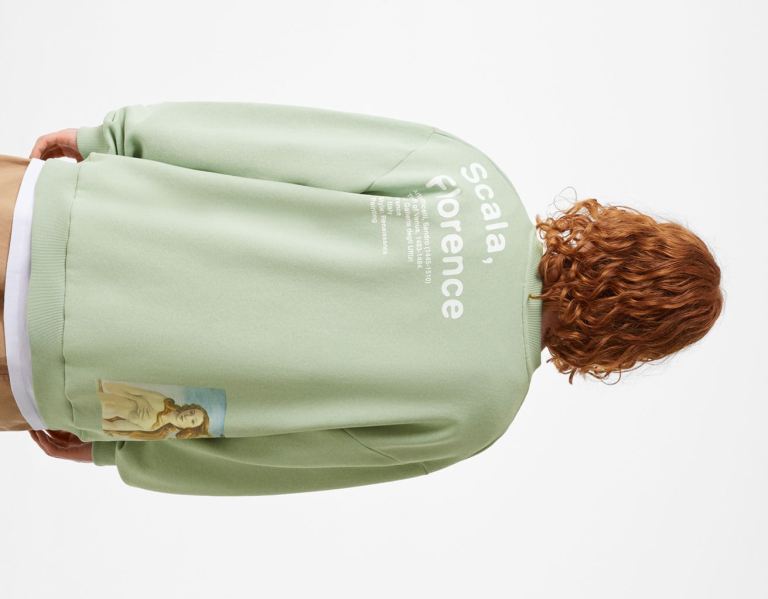 Bershka Oversize Museo De La Scala Crewneck Sweatshirts Heren Groen | 3v2XQg9KBeg