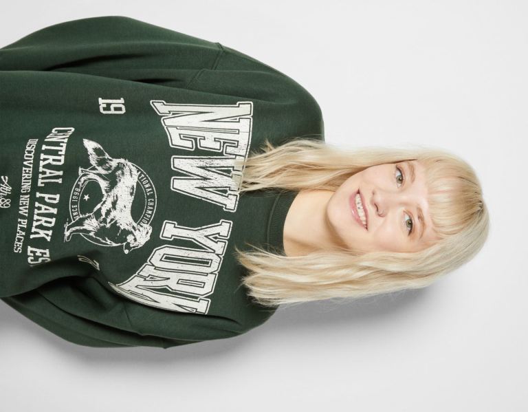 Bershka Oversize Printed Sweatshirts Dames Groen | ABojNrw4fjN