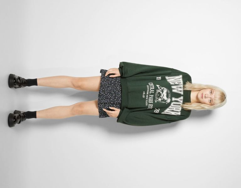 Bershka Oversize Printed Sweatshirts Dames Groen | ABojNrw4fjN