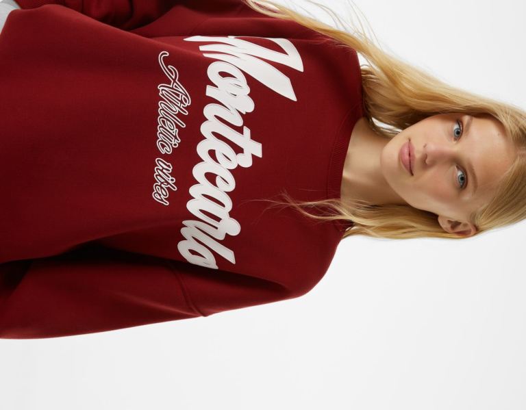 Bershka Oversize Printed Sweatshirts Dames Donkerrood | FiBA7yrM3hQ