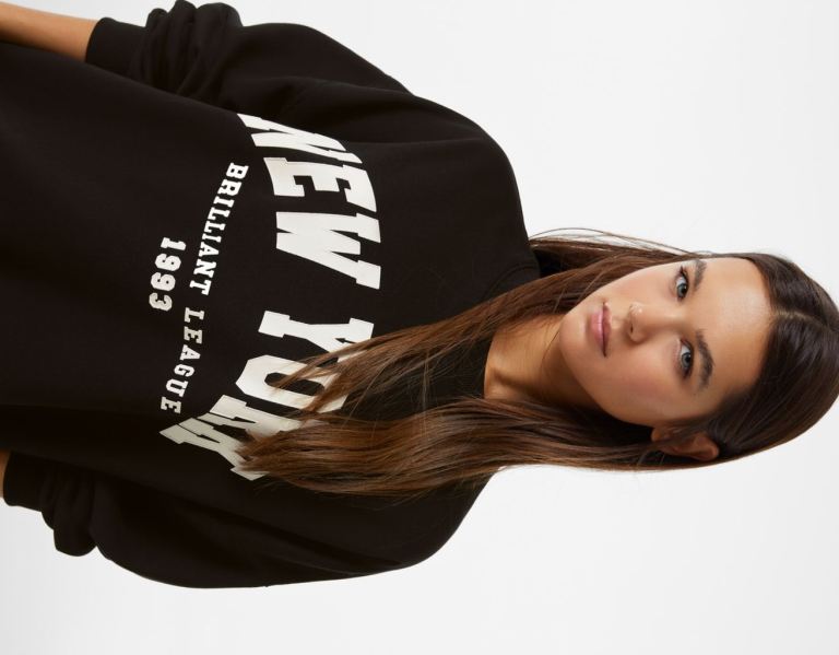 Bershka Oversize Printed Sweatshirts Dames Zwart | Jv4yo6byv0X