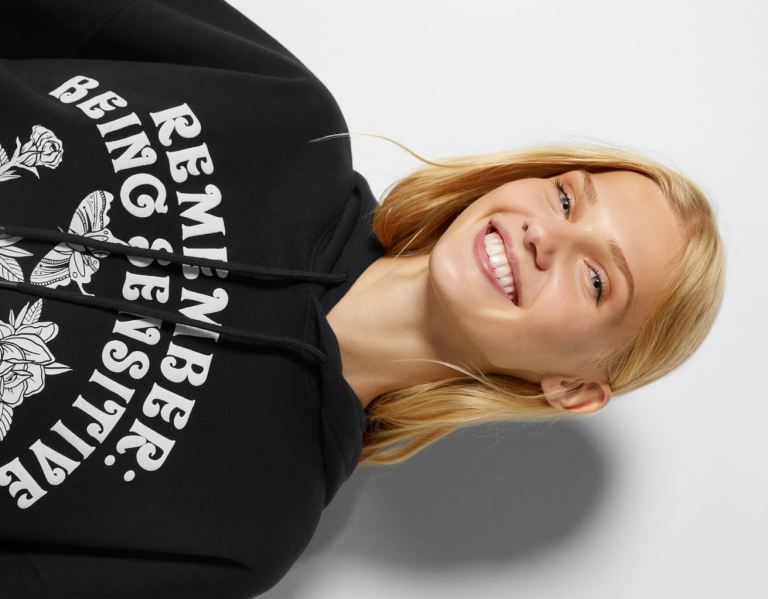 Bershka Oversized With Print Hoodie Dames Zwart | zacXVYILqr8