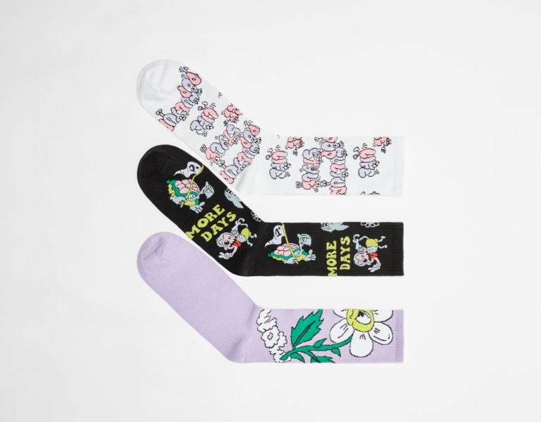 Bershka Pack Of 3 Funny Print Sokken Heren Zwart | qyffbrkYYMR