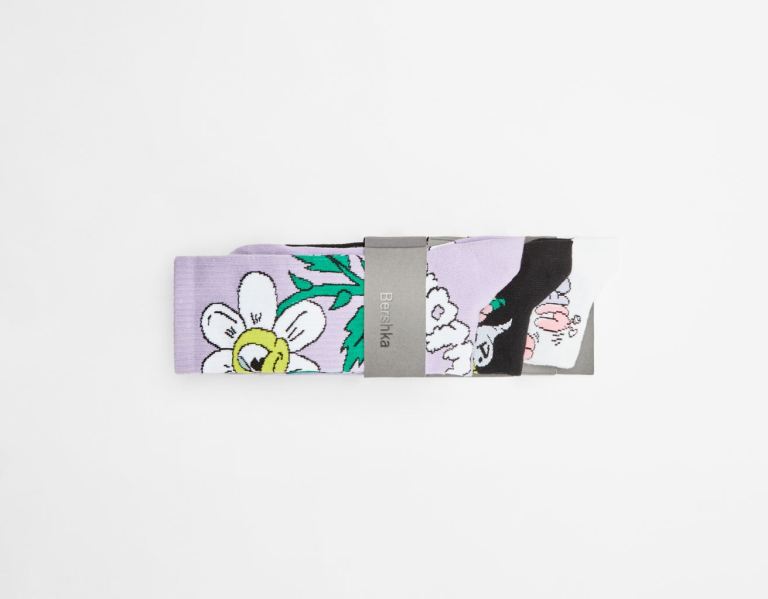 Bershka Pack Of 3 Funny Print Sokken Heren Zwart | qyffbrkYYMR