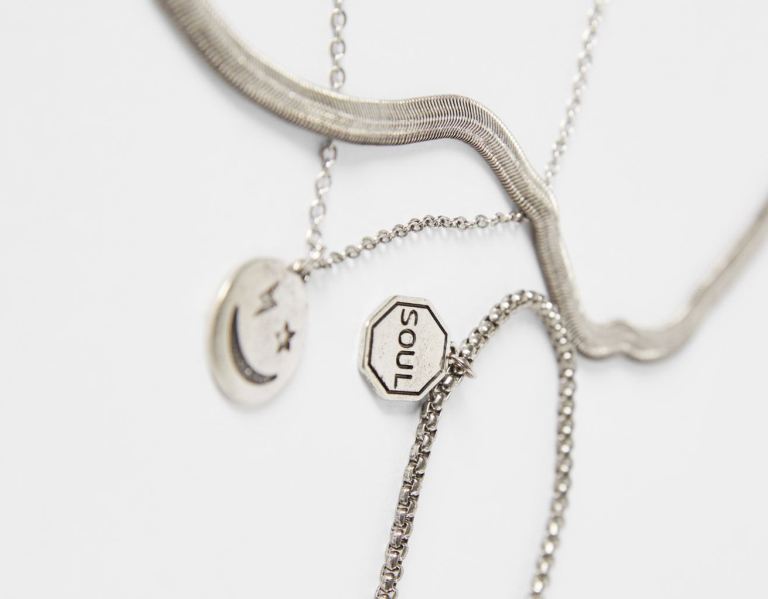 Bershka Pendant Necklace Sieraden Heren Zilver | FOhGHedc4fJ