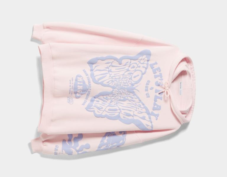 Bershka Printed Hoodie Dames Roze | ratqhAGO4Vo