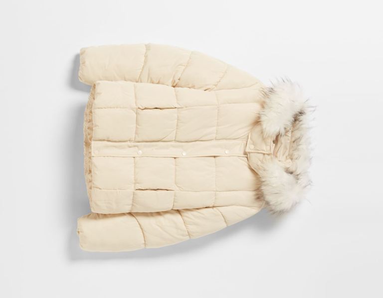 Bershka Puffer With Faux Fur Hood Jassen Dames Grijs | MrP1mt6pd7x