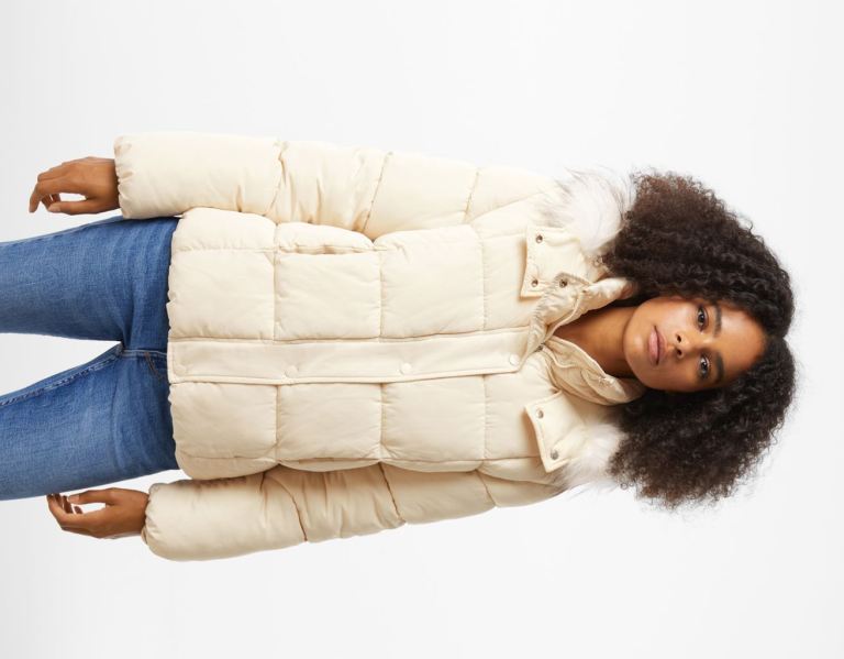 Bershka Puffer With Faux Fur Hood Jassen Dames Grijs | MrP1mt6pd7x