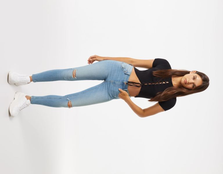 Bershka Push-up Mager Jeans Dames Blauw | tjkjLG9x2BV