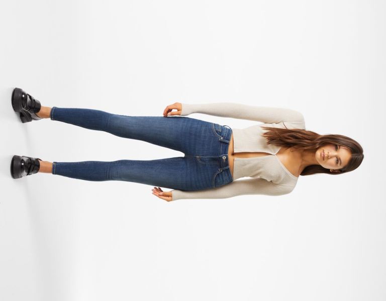 Bershka Push-up Mager Jeans Dames Donkerblauw | W92soATYtIe