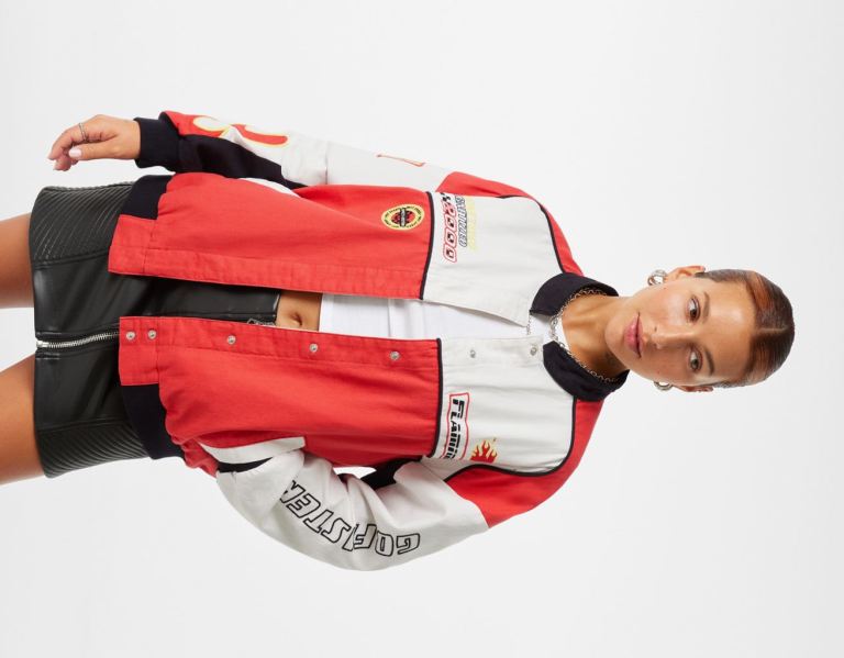 Bershka Race Print Bomber Jassen Dames Rood | RD3pe9hSnPG