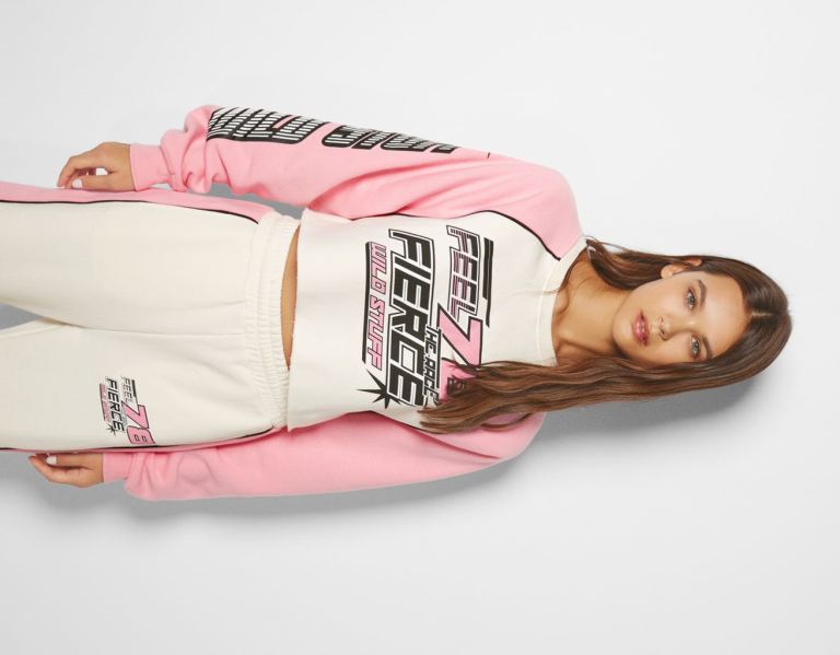 Bershka Race Print Cropped Sweatshirts Dames Wit | zCOkhln5dlD