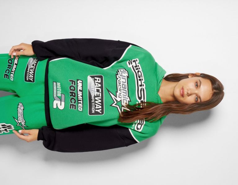 Bershka Race Print Hoodie Dames Groen | VKGRKx9L363