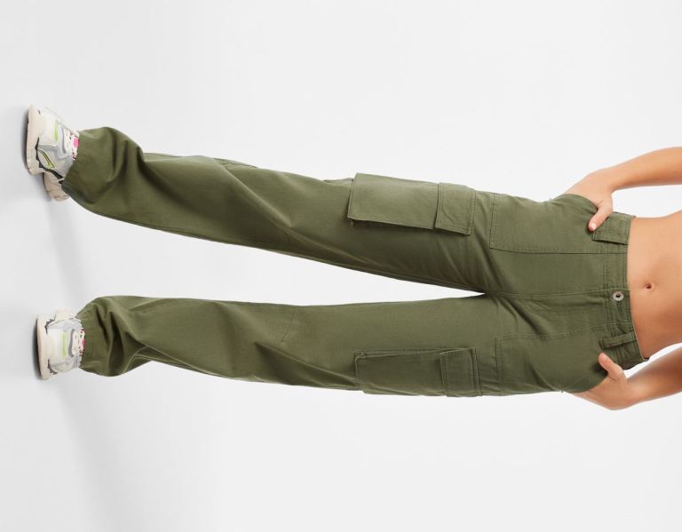 Bershka Rechtdoor Fit Cargo Broek Dames Khaki | mNBHgTmgfKW