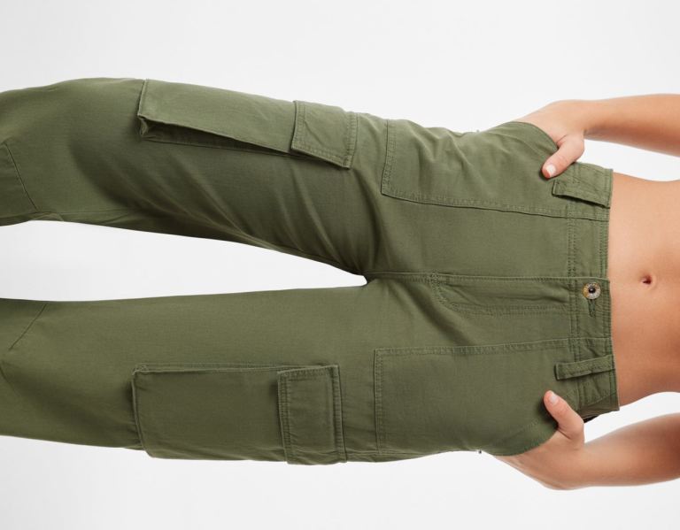 Bershka Rechtdoor Fit Cargo Broek Dames Khaki | mNBHgTmgfKW