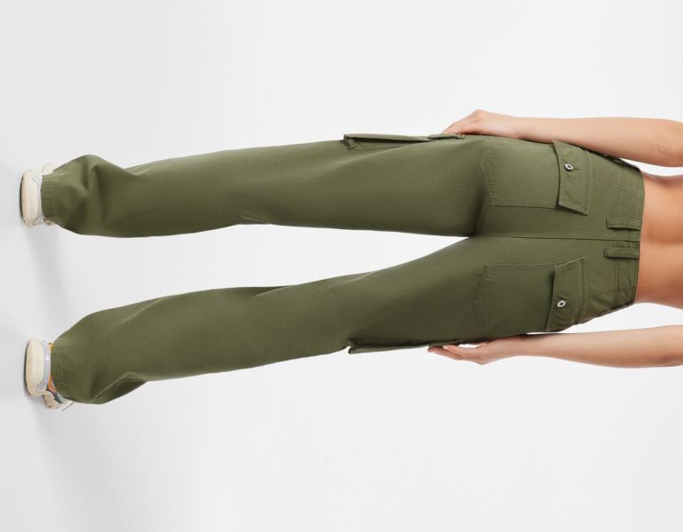 Bershka Rechtdoor Fit Cargo Jeans Dames Khaki | MxbBXIpsg8j