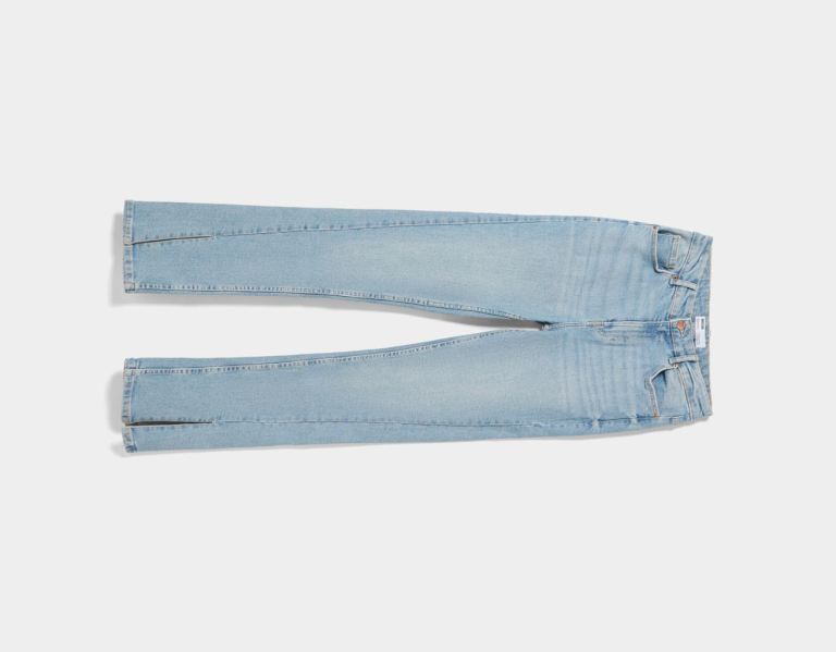 Bershka Rechtdoor Relax Fit With Slits Jeans Dames Lichtblauw | A7VdHQZ7jTK