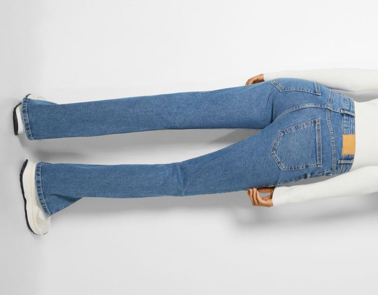 Bershka Rechtdoor Relax Fit With Slits Jeans Dames Blauw | qfUkcCxF3x6