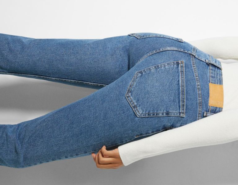 Bershka Rechtdoor Relax Fit With Slits Jeans Dames Blauw | qfUkcCxF3x6