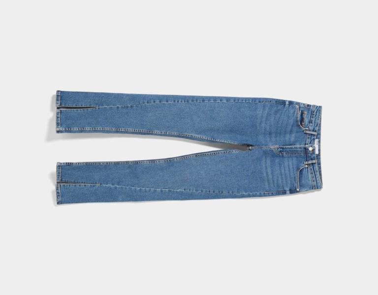 Bershka Rechtdoor Relax Fit With Slits Jeans Dames Blauw | qfUkcCxF3x6