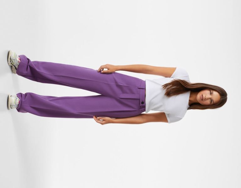 Bershka Rechtdoor-fit Tailored Pants Pakken Dames Paars | erzQGQkNLhk