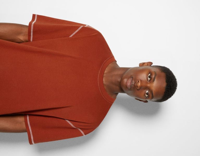 Bershka Regular Fit Kort Sleeve With Contrasting Thread T-shirts Heren Oranje | RA9hXoQf6nl